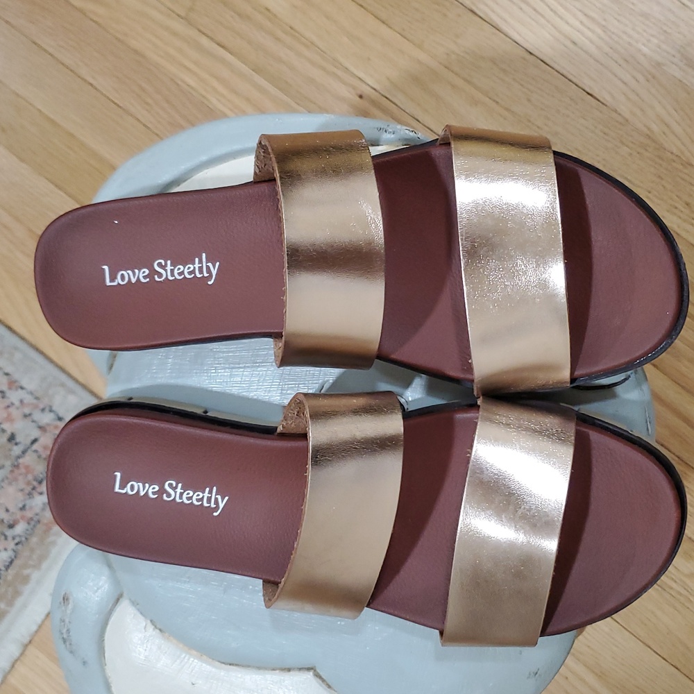 Women's Metallic Gold Slide Sandals